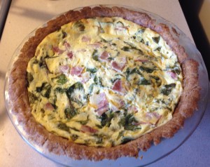 Ham, cheese, and spinach quiche with homemade whole wheat and flax crust